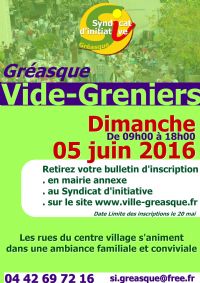 Vide-greniers de printemps. Le dimanche 5 juin 2016 à Gréasque. Bouches-du-Rhone.  09H00